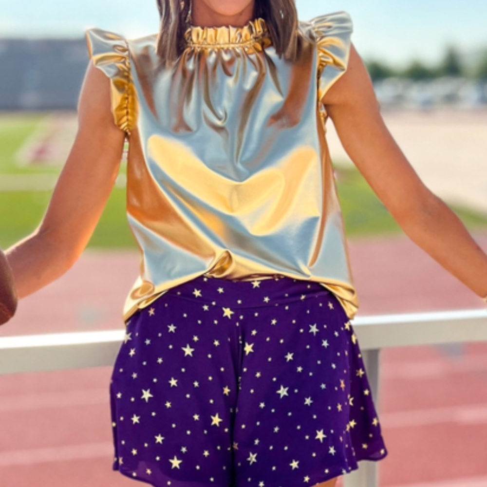 LSU Golden Top perfect for a tailgate 
Super soft Metallic gold sleeveless top